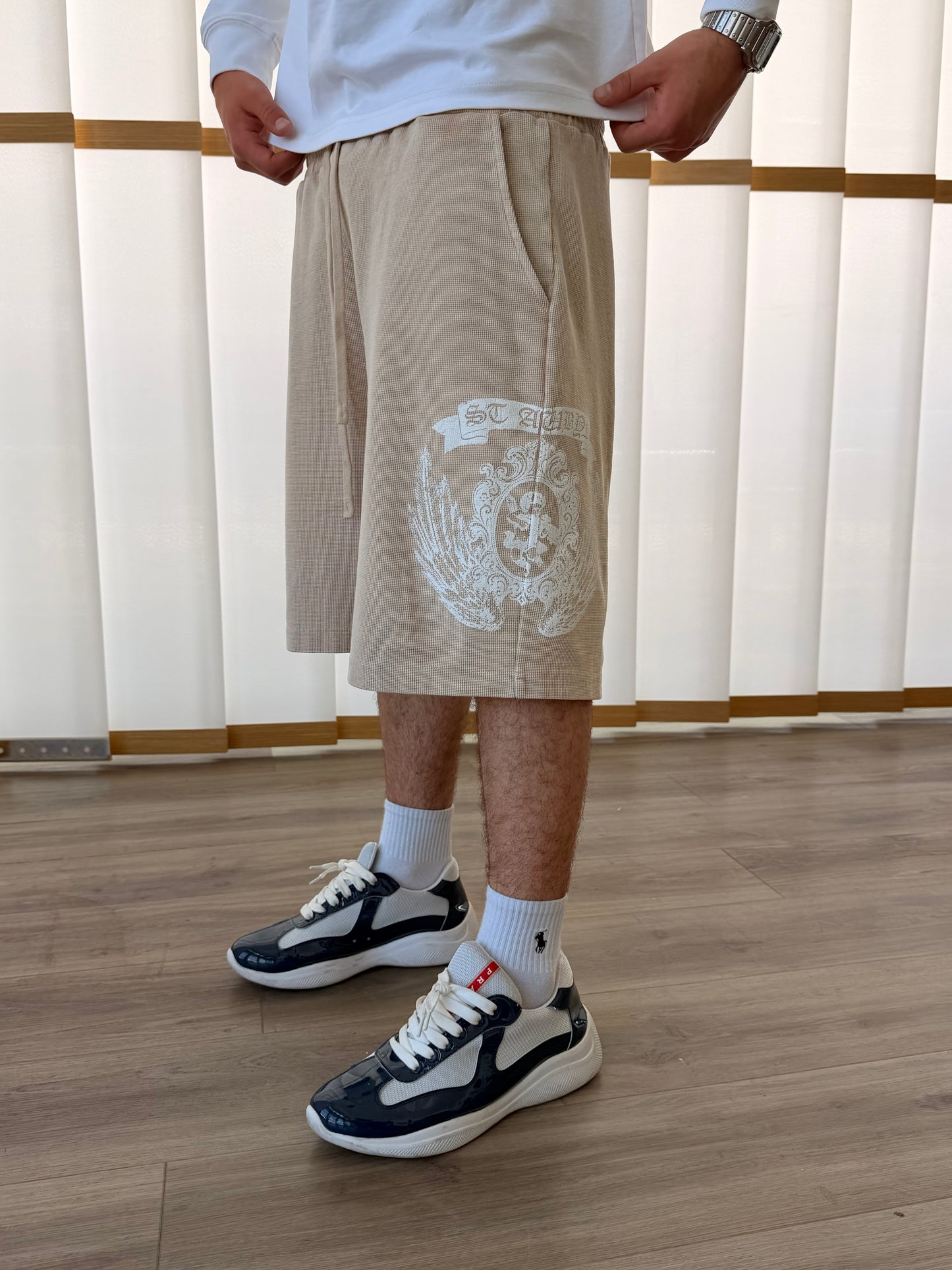 CREAM WAFFLE SHORTS