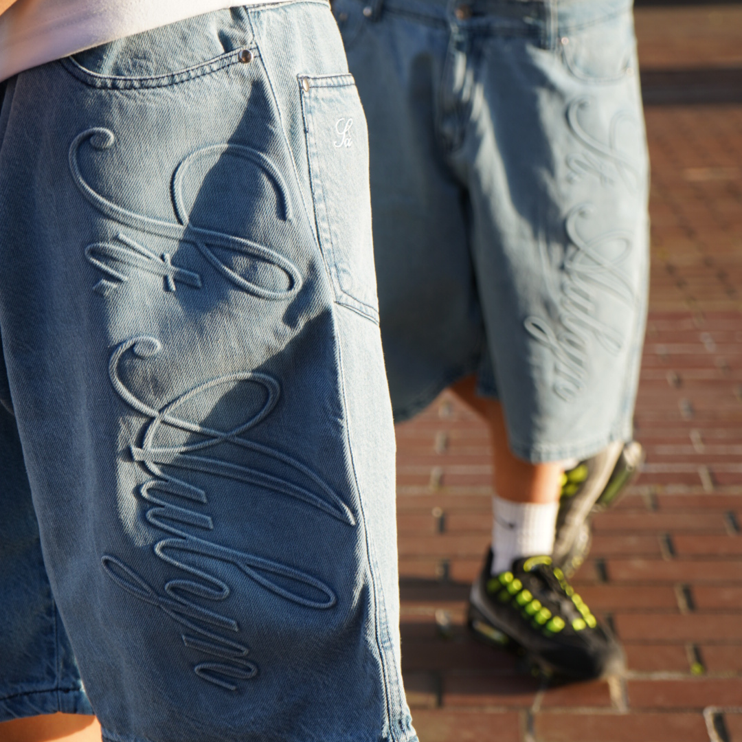 Embossed Jorts - Washed Blue